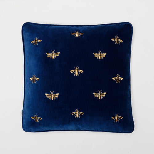 Honey Bee Conservation Cushion Cover ~ Cobalt Blue