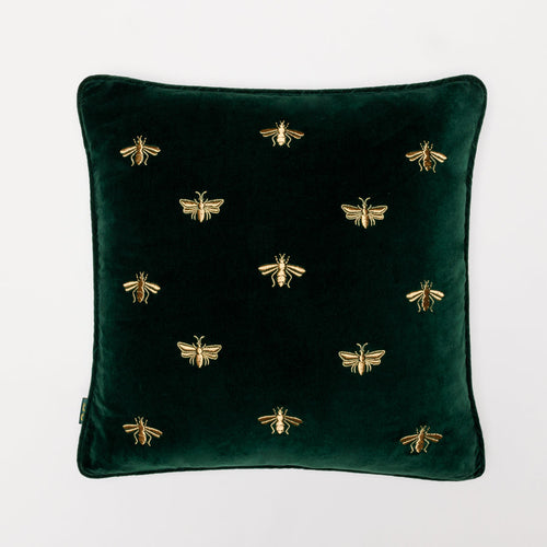 Honey Bee Conservation Cushion Cover ~ Forest Green