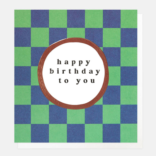 Happy Birthday To You Green And Blue Grid Greeting Card