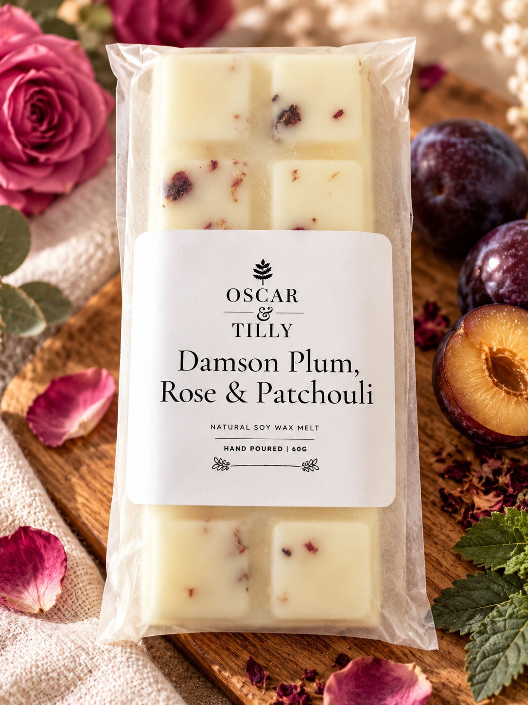 Damson Plum, Rose & Patchouli Scented Snap Bar Wax Melt