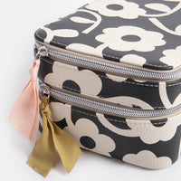 Charcoal Mono Flower Make Up Bag  Large Organiser