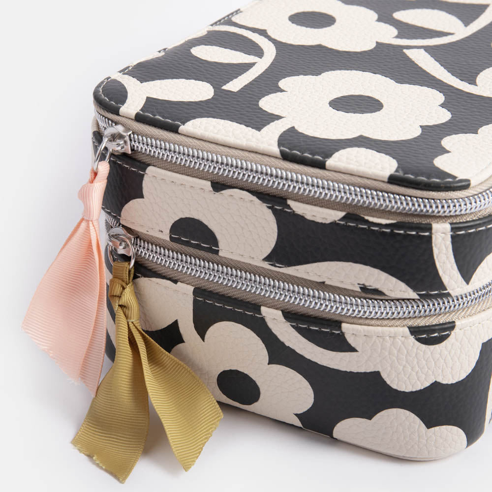 Charcoal Mono Flower Make Up Bag  Large Organiser