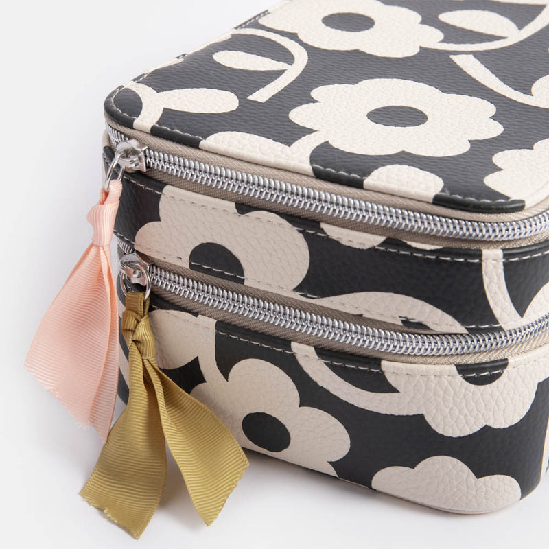 Charcoal Mono Flower Make Up Bag  Large Organiser