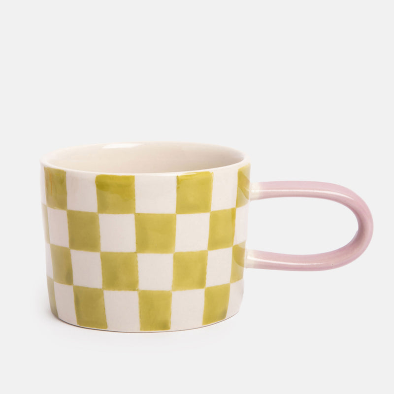 Green Check Ceramic Mug