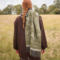 Woodland Scene, Check Long Jacquard Scarf in Khaki