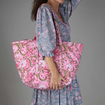 Pink Cotton Quilted Carry Bag