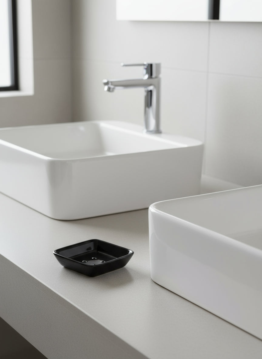 Porcelain Soap Dish in Charcoal and White