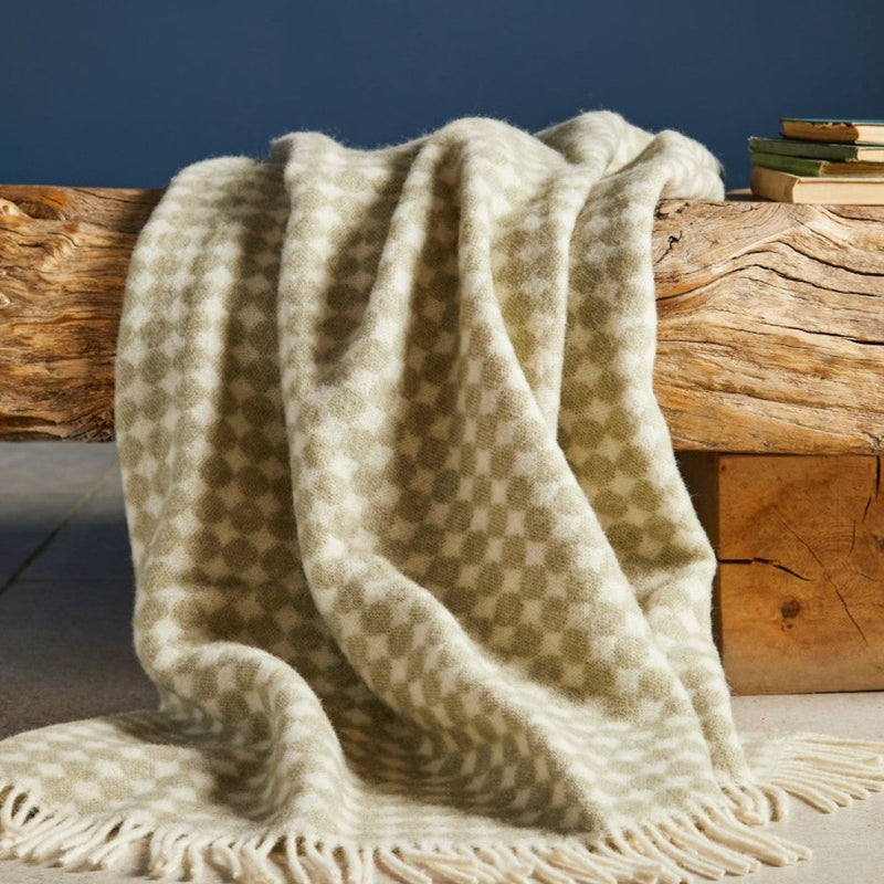 Jacquard Spot Wool Throw ~ Sage