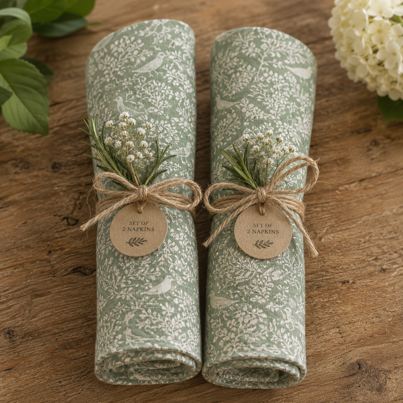 Birds & Branches Napkins – Mint Green (set of 2)