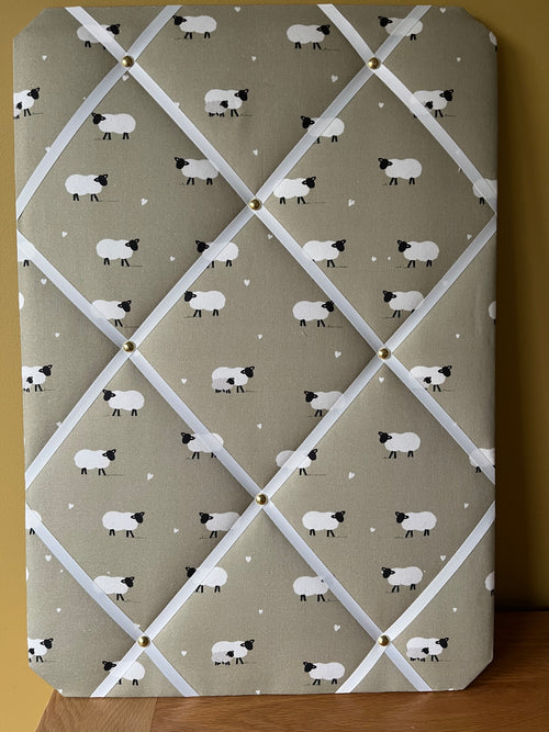 Handmade Fabric Noticeboard ~ Sheep in Sage Green