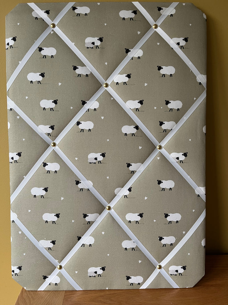 Handmade Fabric Noticeboard ~ Sheep in Sage Green