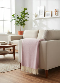 Herringbone Pure Wool Throw in Sugared Almond