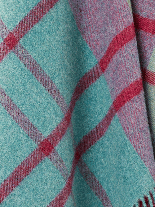 Hypoallergenic Stormness Design Shetland Wool Throw ~ Mint Green/Cerise