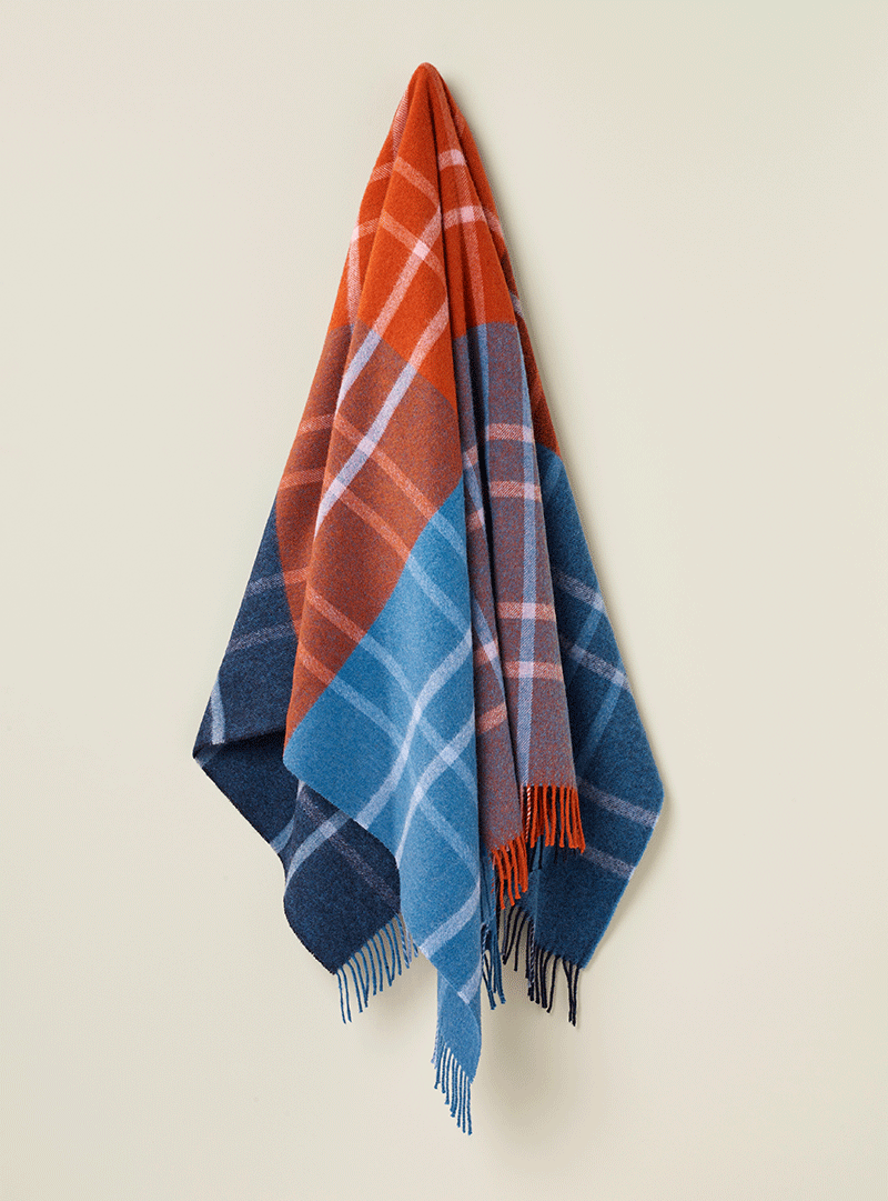 Hypoallergenic Stormness Design Shetland Wool Throw ~ Brick/Blue