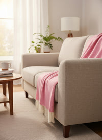 Herringbone Pure Wool Throw in Bubble-gum