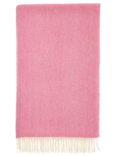 Herringbone Pure Wool Throw in Bubble-gum
