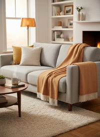 Herringbone Pure Wool Throw in Pumpkin Spice
