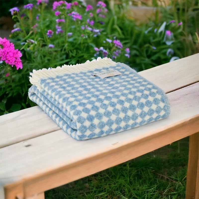 Jacquard Spot Wool Throw ~ Jay Blue