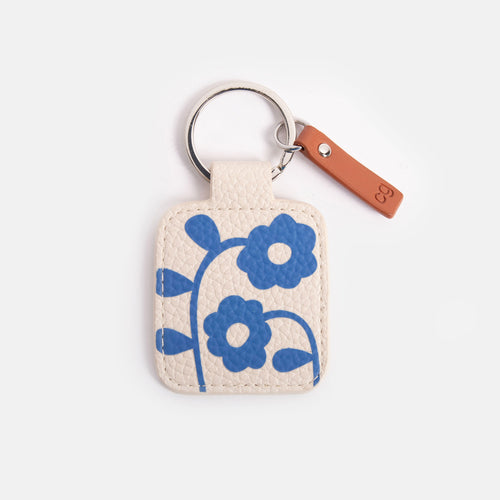 Blue Mono Flower Tab Keyring