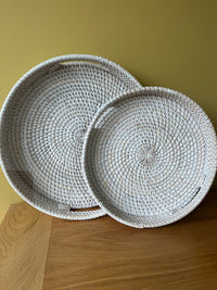 Round Whitewash Rattan Tray - 2 sizes