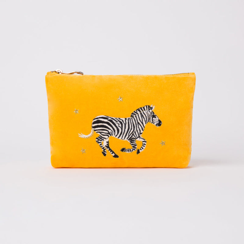 Zebra Yellow Velvet Mini Pouch
