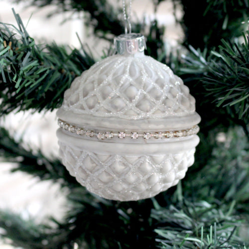 White & Silver Diamond Christmas Bauble