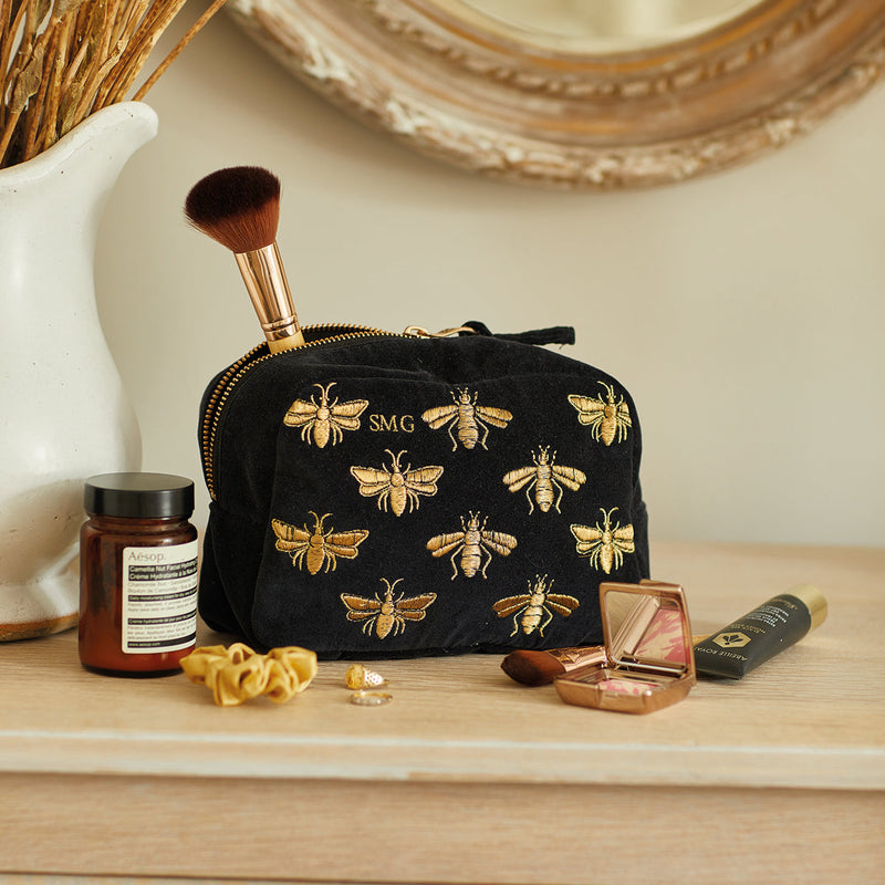 Honey Bee Black Velvet Cosmetics Bag