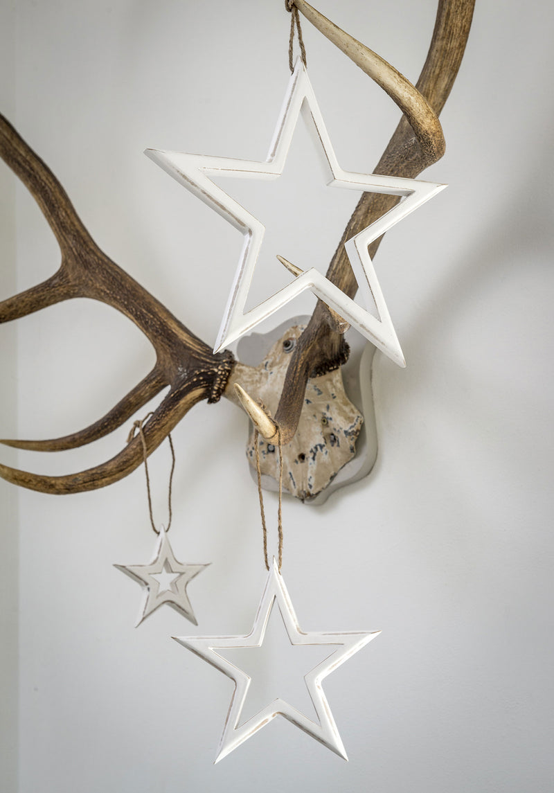 Set of 3 Cut-out White Hanging Stars