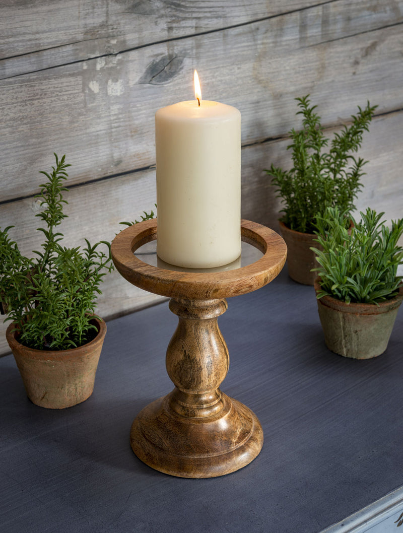 Large Wooden Pillar Candle Holder