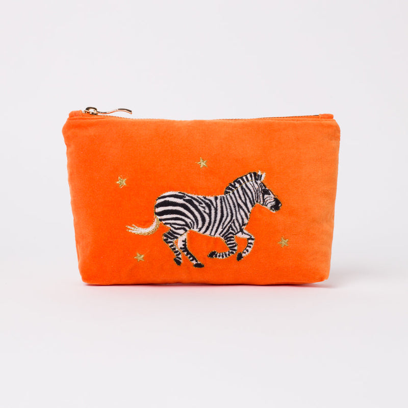 Zebra Orange Velvet mini pouch by Elizabeth Scarlett