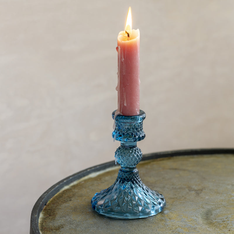 Glass Candlestick – Harlequin Blue
