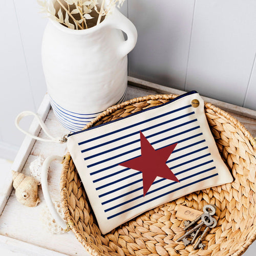 Navy Stripes with Red Star Canvas Pouch