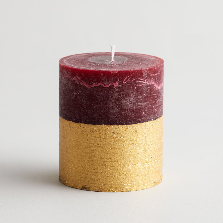 Figgy Pudding Gold Half-Dipped Pillar Candle