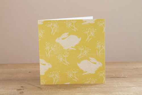Headlong Hare Yellow Greeting Card