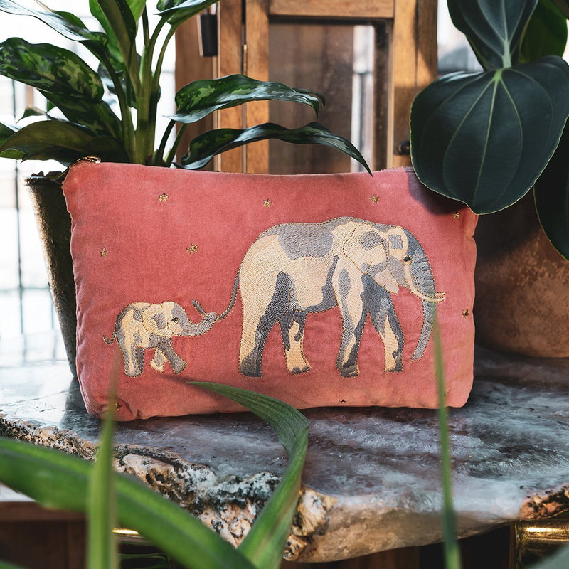 Elephant Conservation Coral Velvet Everyday Pouch