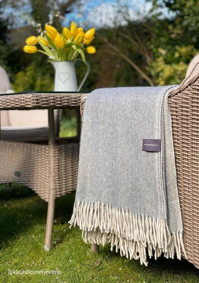 Recycled Wool Blanket in Charcoal Herringbone