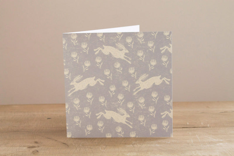 Running Hare Greeting Card – Grey