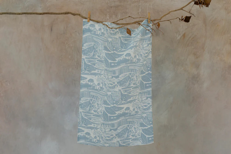 Through the Fields Duck Egg Blue Tea Towel