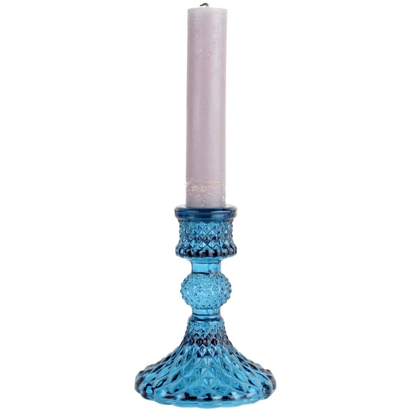 Glass Candlestick – Harlequin Blue