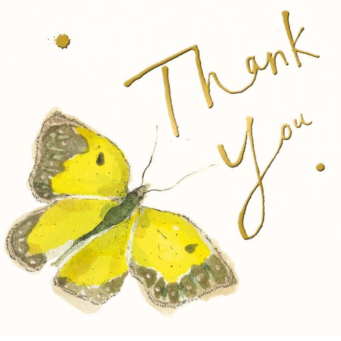 Yellow Butterfly Thank You Gold Foil Card