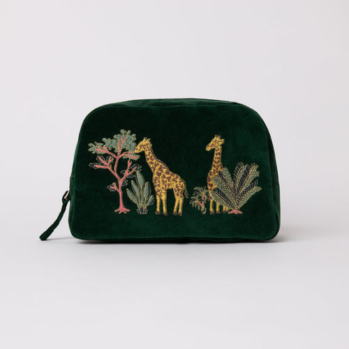 Giraffe Velvet Cosmetics Bag - Rainforest Green