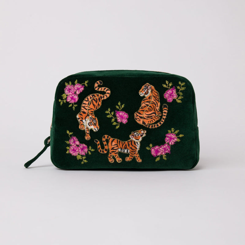 Tiger Cosmetic Bag in Forest Green