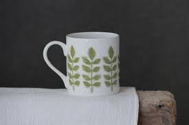 Fine Bone China Green Leaf Mug