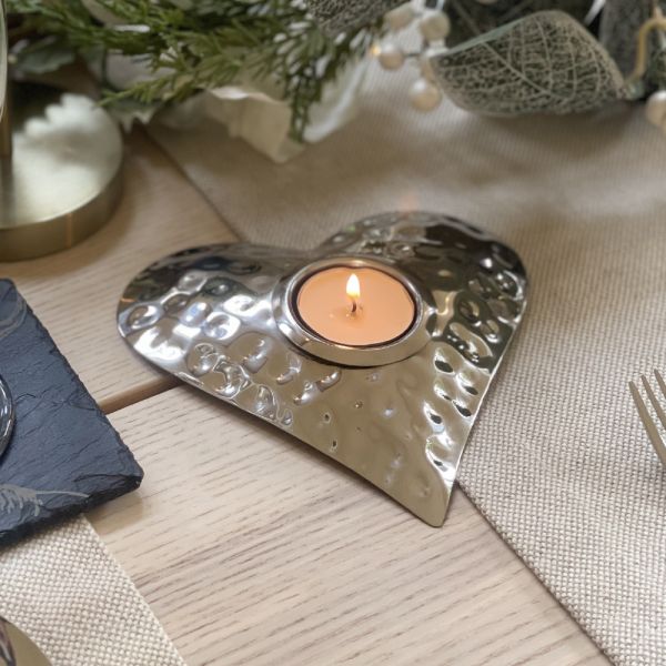 Hand Hammered Heart Tea Light Holder