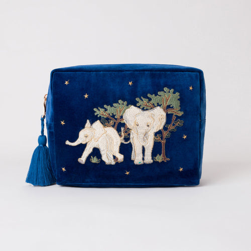 Baby Elephant Navy Velvet Wash Bag