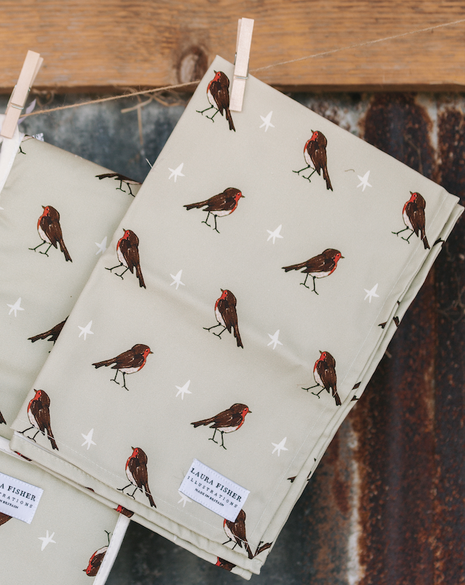 The Little Red Robin Tea Towel